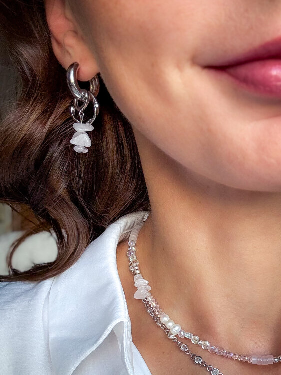 Серьги с розовым кварцем